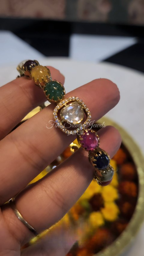 Gold Plated Navarathna Bangle From