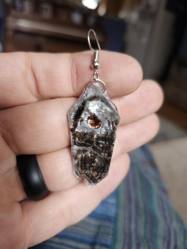 我用狼蛛宝宝的蜕皮制作的耳环