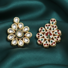 2 Pcs 44x34mm Meenakari Kundan Spacer Connectors Golden